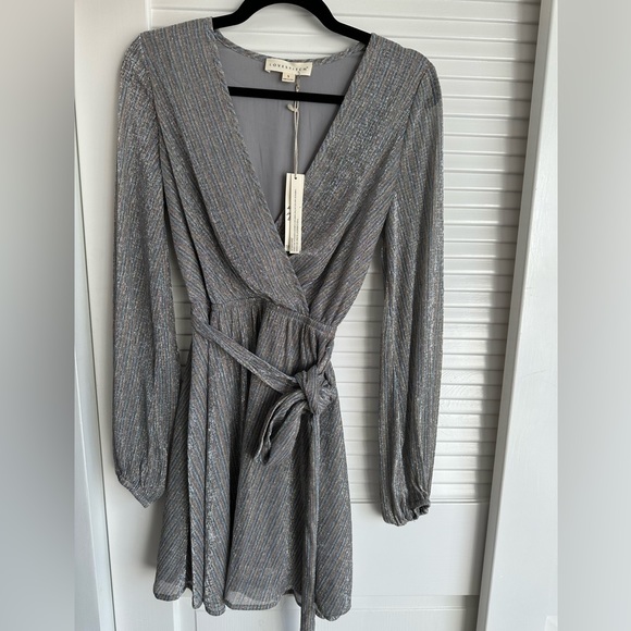 Lovestitch Metallic Wrap Mini Dress size S (New with Tags) - Picture 2 of 13